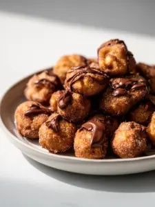 Delicious homemade churro bites filled with Nutella on a plate