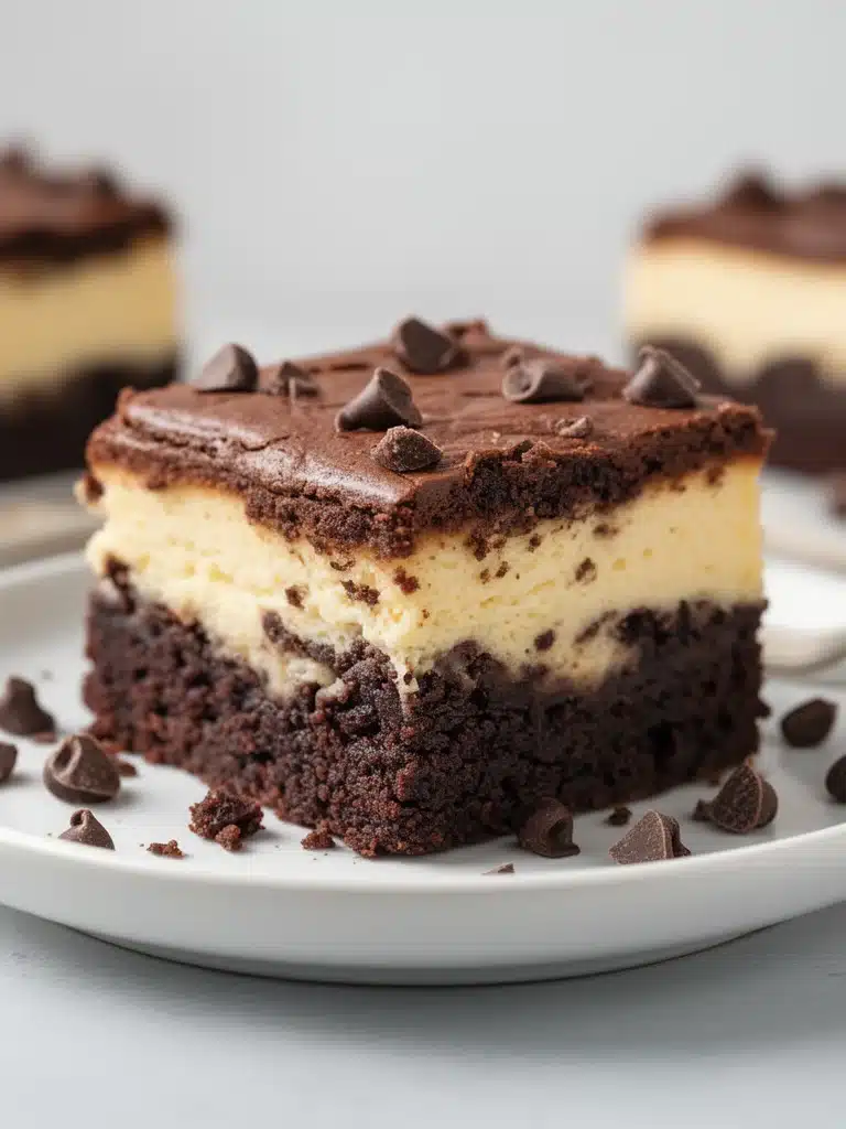 Deliciously layered cheesecake brownies on a plate