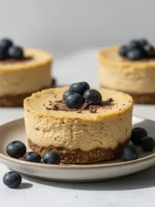 Delicious mini vegan cheesecakes on a platter, perfect for dessert lovers.