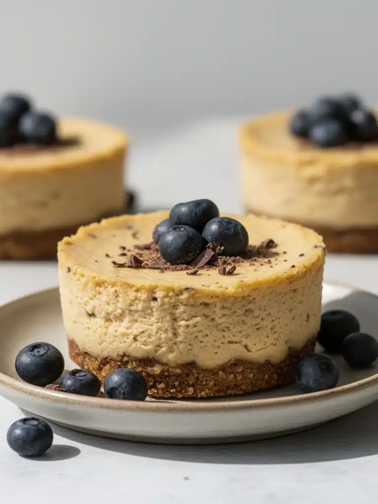 Delicious mini vegan cheesecakes on a platter, perfect for dessert lovers.