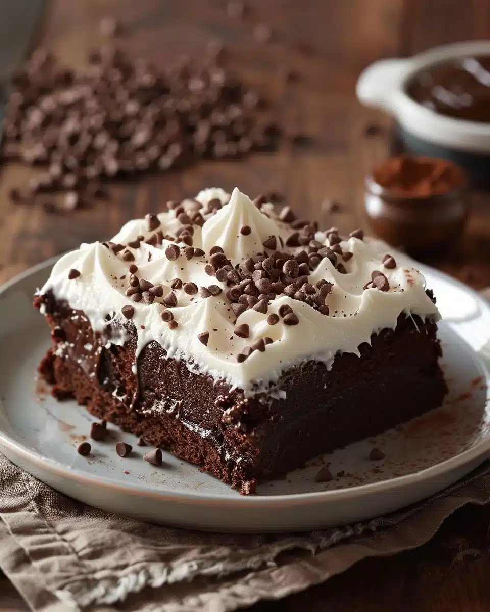 Moist Chocolate Sheet Cake with Whipped Cream and Ganache