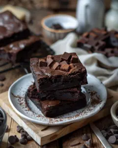 Delicious homemade brownies served on a plate.