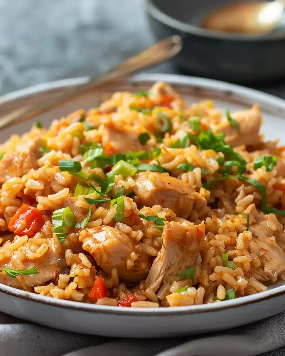 Plate of the best smothered chicken and rice recipe with savory gravy
