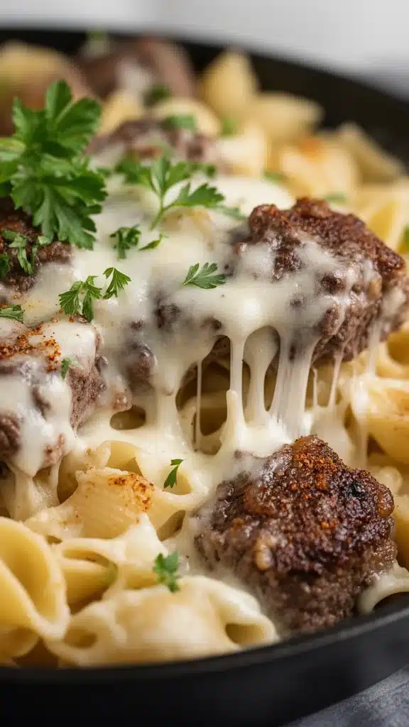 Cajun Steak Bites with Cheesy Garlic Pasta