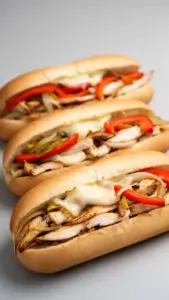 Delicious Chicken Philly Cheese Steaks with melted cheese and fresh ingredients