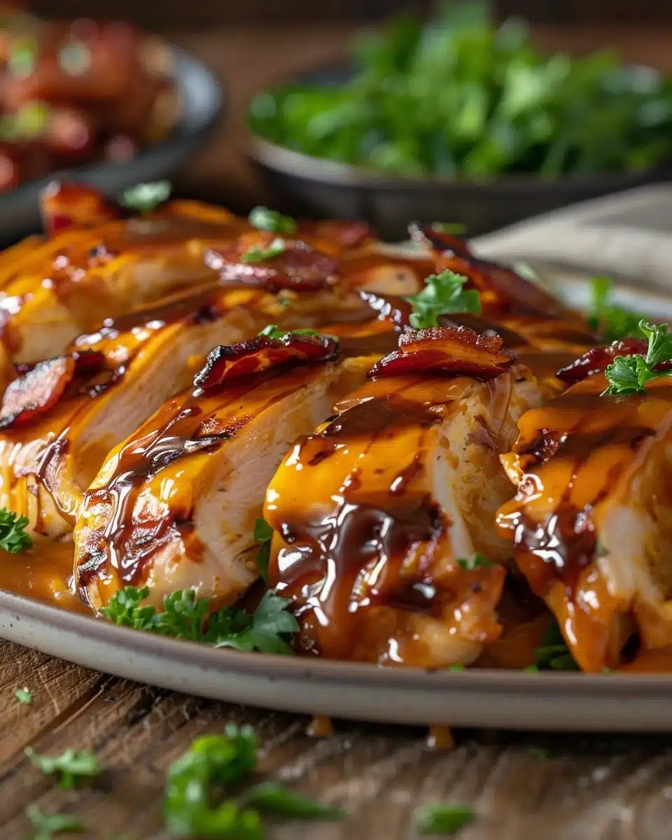 Delicious Cowboy BBQ Bacon Cheddar Chicken with smoky flavor and melted cheese