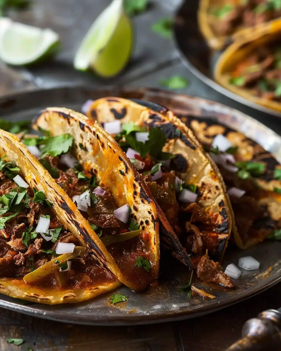 Delicious birria tacos with tender meat and flavorful broth
