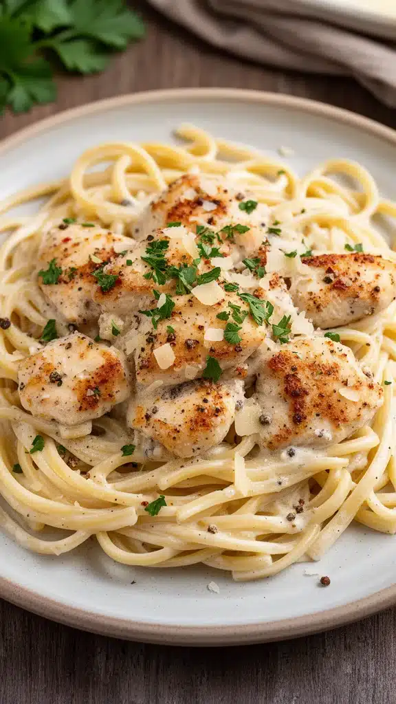 Garlic Butter Chicken Bites with Creamy Parmesan Pasta