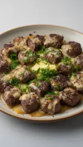 Delicious garlic butter steak bites ready to be served.