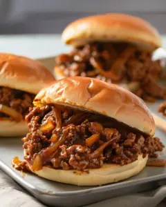 Delicious French onion beef Sloppy Joes served on a plate