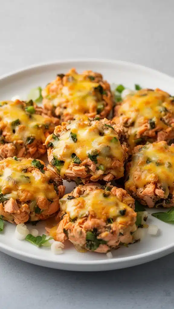 Plate of tasty salmon protein bites served with dipping sauce.